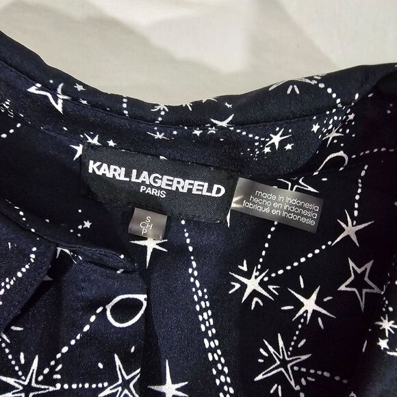 Karl Lagerfeld Paris Printed Button-Front Top Star Celestial Theme Size Small - Picture 6 of 7